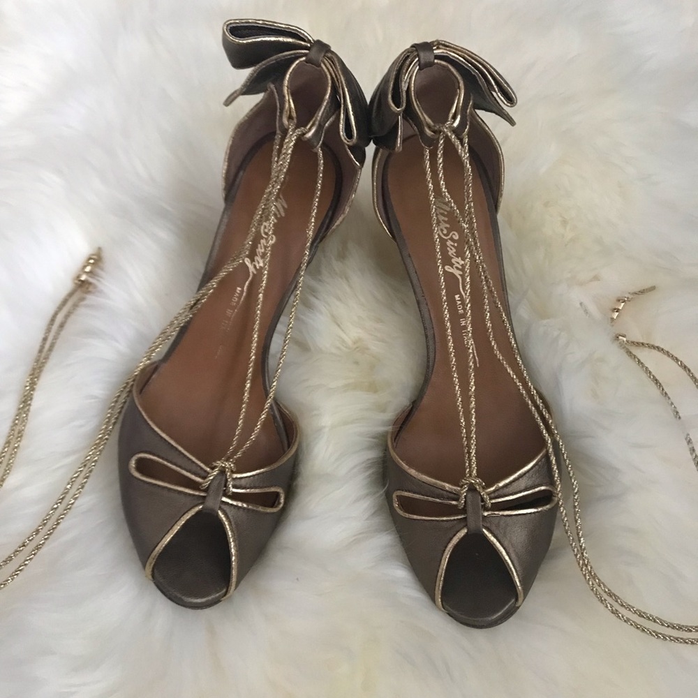 MISS SIXTY Leather Peep Toe Heels w/ Golden Ties - Picture 3 of 7